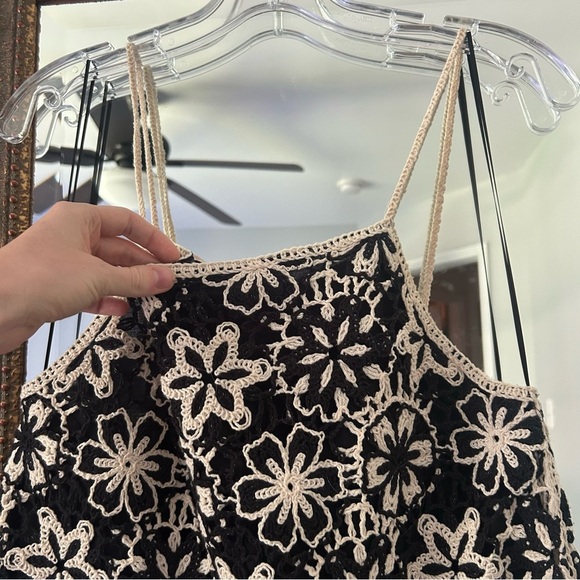 Zara Black and White Floral Mini Dress Crochet Knit - Picture 5 of 7